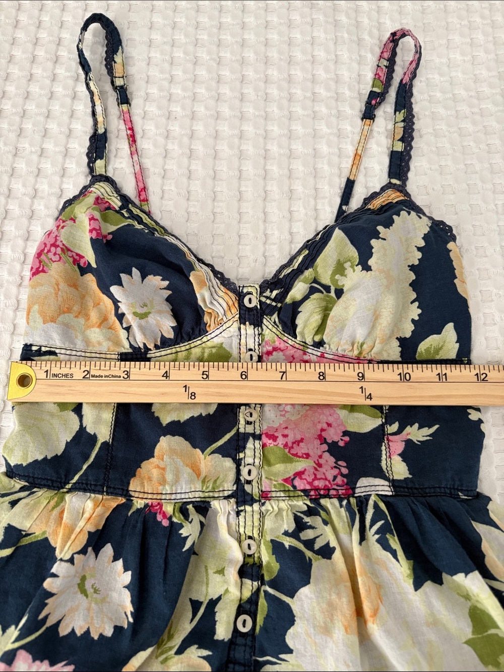 Abercrombie & Fitch Cotton Navy Floral Button-Front Mini Dress SZ S - Picture 3 of 5